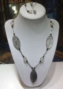 Collar 'Plata Obsidiana ,quarzo rutilado